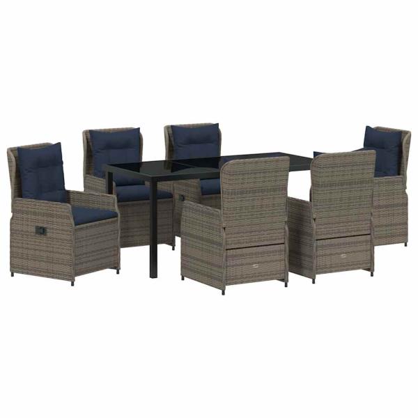 7-teiliges Garten-Ess-Set Grau Poly-Rattan
