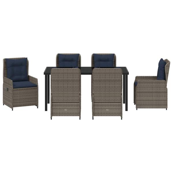 7-teiliges Garten-Ess-Set Grau Poly-Rattan