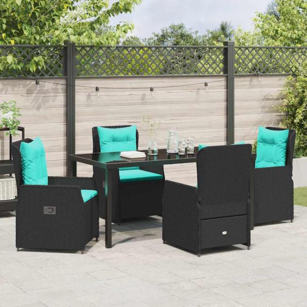 5-teiliges Garten-Esstischset Schwarz Poly-Rattan