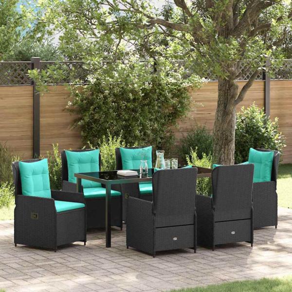 ARDEBO.de - 7-teiliges Garten-Dining-Set Schwarz Poly-Rattan