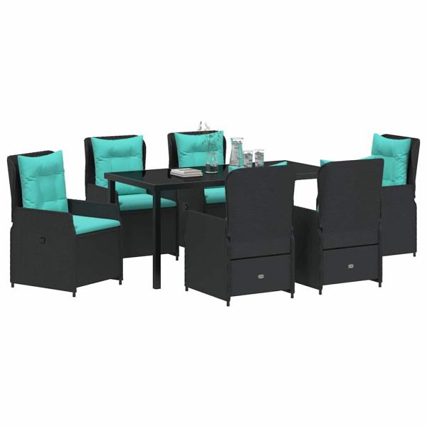 7-teiliges Garten-Dining-Set Schwarz Poly-Rattan