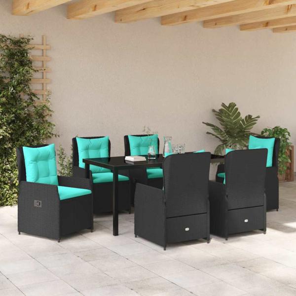 7-teiliges Garten-Dining-Set Schwarz Poly-Rattan