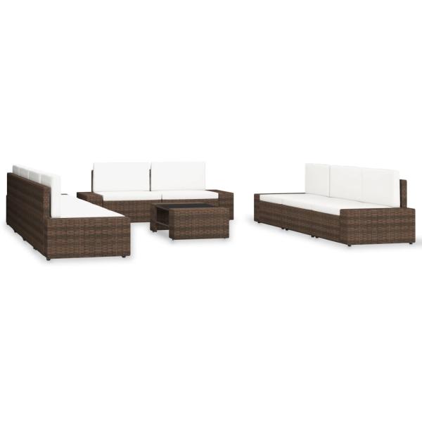 ARDEBO.de - 10-tlg. Garten-Lounge-Set Poly Rattan Braun