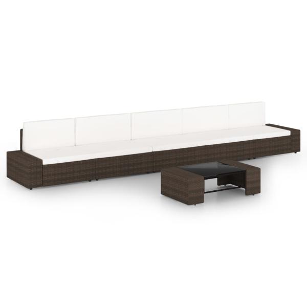 ARDEBO.de - 6-tlg. Garten-Lounge-Set mit Kissen Braun Poly Rattan