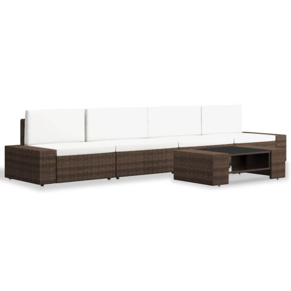 5-tlg. Garten-Lounge-Set Poly Rattan Braun