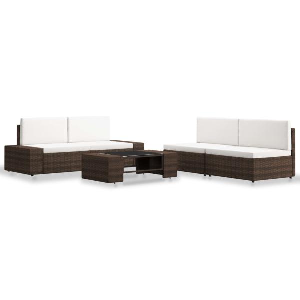 5-tlg. Garten-Lounge-Set Poly Rattan Braun