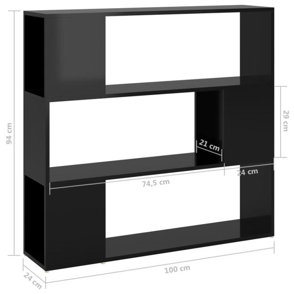 Bücherregal Raumteiler Hochglanz-Schwarz 100x24x94 cm