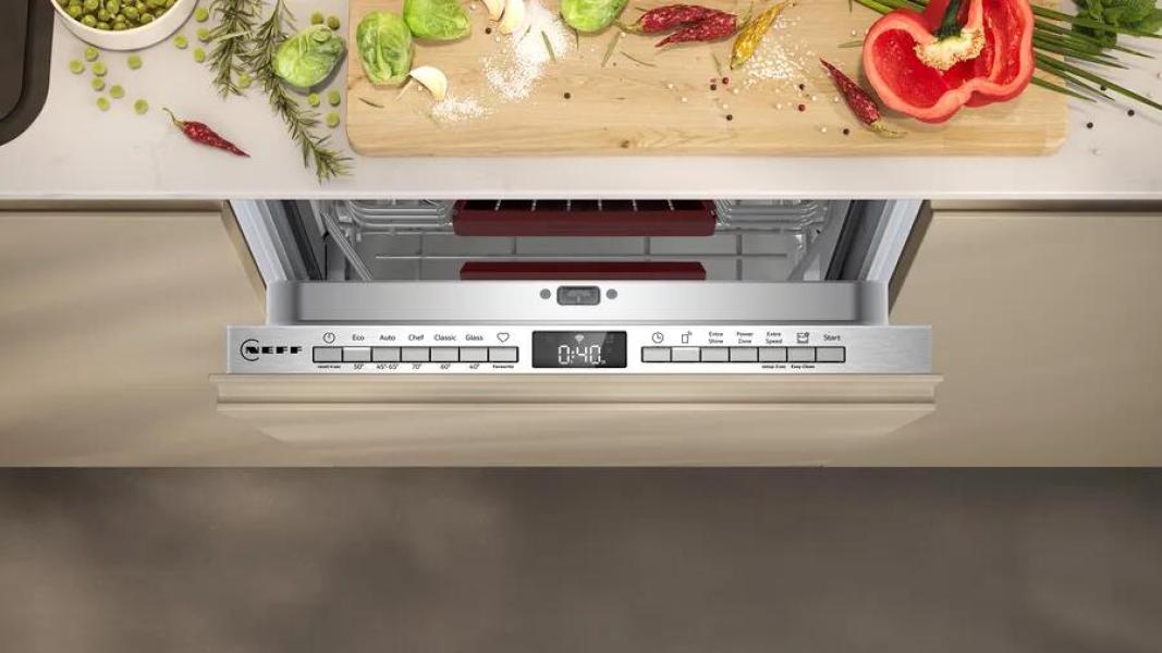 Neff S857YMX12E N70 Vollintegrierter Geschirrspüler, 45 cm breit, 10 Maßgedecke, AquaStop, Open Dry, Flex Besteckschublade, EmotionLight, HomeConnect