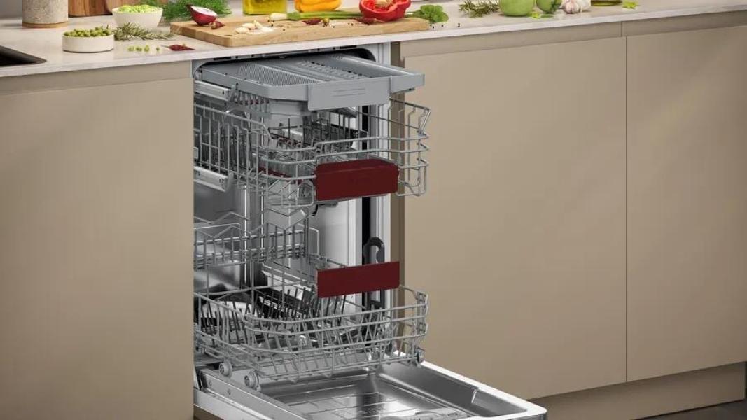 Neff S857YMX12E N70 Vollintegrierter Geschirrspüler, 45 cm breit, 10 Maßgedecke, AquaStop, Open Dry, Flex Besteckschublade, EmotionLight, HomeConnect