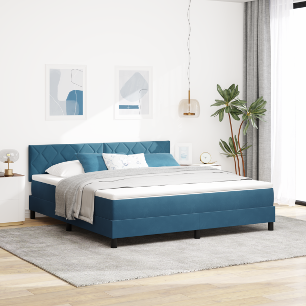 Boxspringbett mit Matratze Dunkelblau Samt