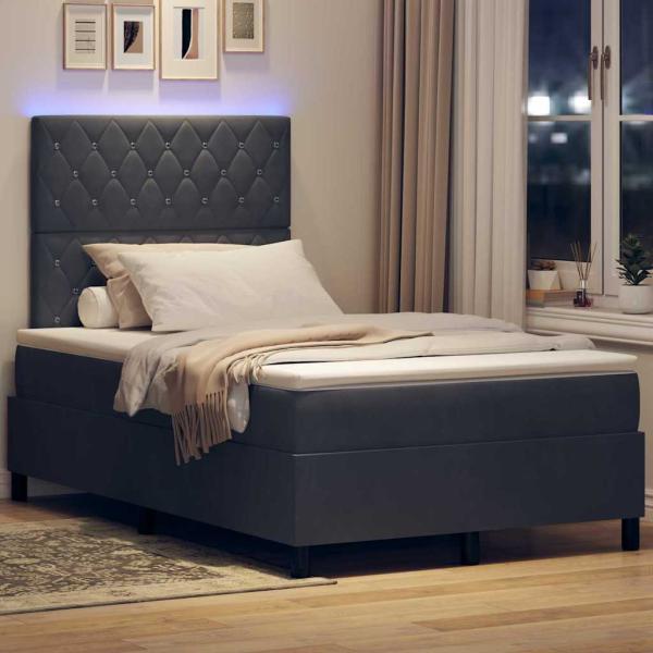 LED Boxspringbett mit Matratze Dunkelgrau 120x190 cm Samt