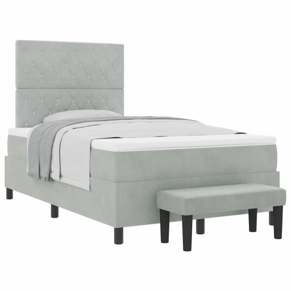 Boxspringbett mit Matratze & Bank Hellgrau 120x190 cm Samt