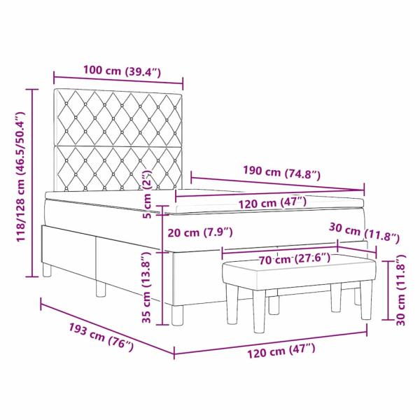 Boxspringbett mit Matratze & Bank Hellgrau 120x190 cm Samt