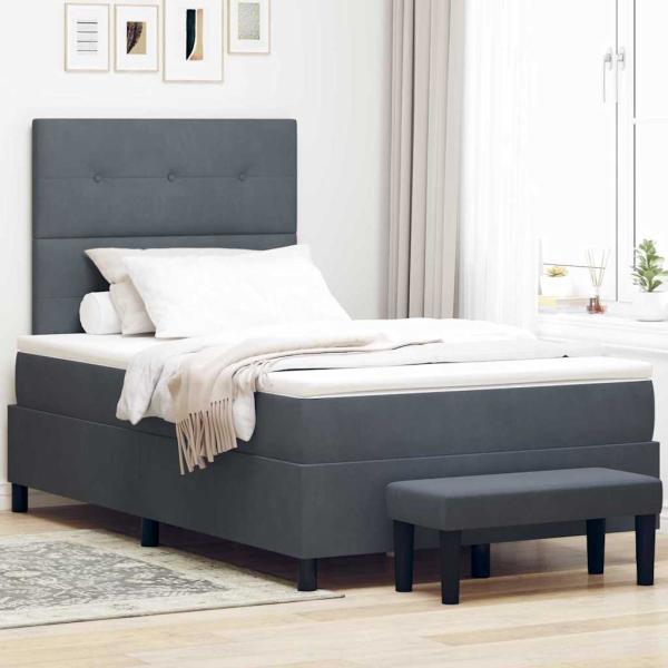 ARDEBO.de - Boxspringbett mit Matratze & Bank Dunkelgrau 120x190 cm Samt