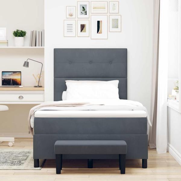 Boxspringbett mit Matratze & Bank Dunkelgrau 120x190 cm Samt