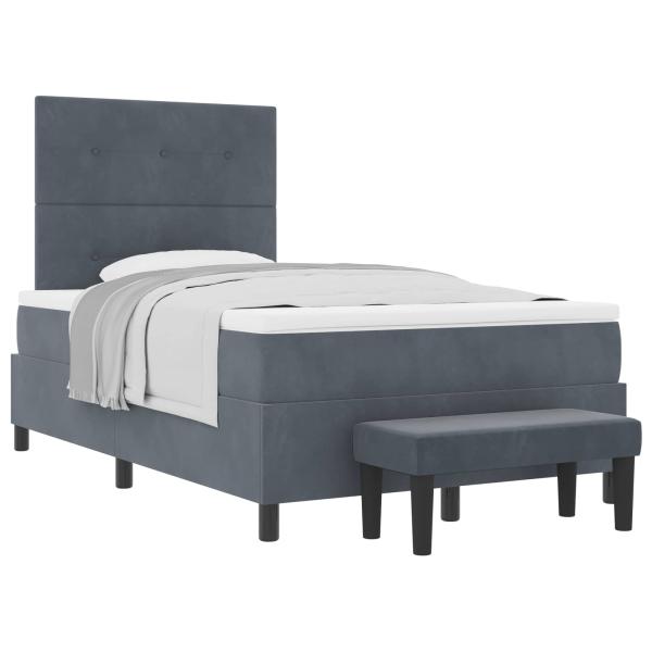 Boxspringbett mit Matratze & Bank Dunkelgrau 120x190 cm Samt