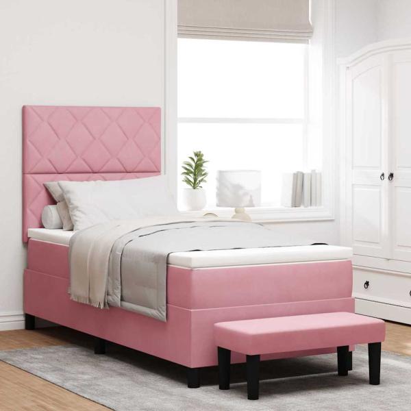 ARDEBO.de - Boxspringbett mit Matratze & Bank Pink 100x200 cm Samt