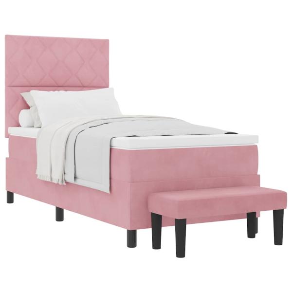 Boxspringbett mit Matratze & Bank Pink 100x200 cm Samt