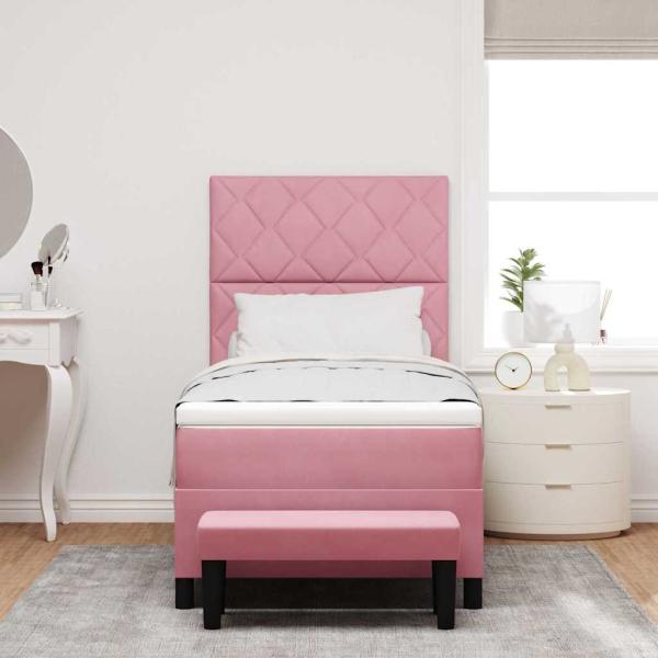 Boxspringbett mit Matratze & Bank Pink 100x200 cm Samt