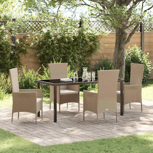 ARDEBO.de - 5-teiliges Garten-Essbereich-Set mit Kissen Beige Poly-Rattan