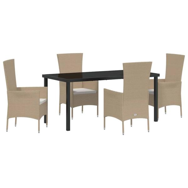 5-teiliges Garten-Essbereich-Set mit Kissen Beige Poly-Rattan