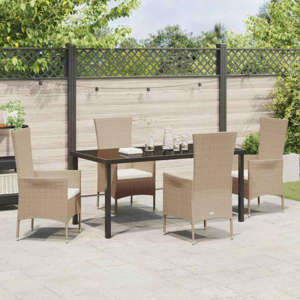 5-teiliges Garten-Essbereich-Set mit Kissen Beige Poly-Rattan