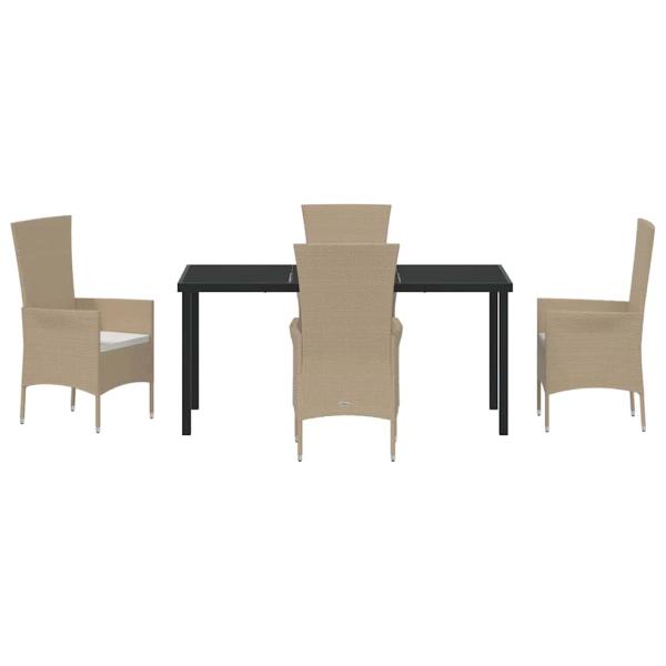 5-teiliges Garten-Essbereich-Set mit Kissen Beige Poly-Rattan