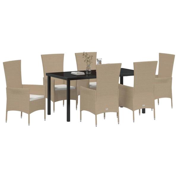 7-teiliges Garten Essset mit Kissen Beige Poly Rattan
