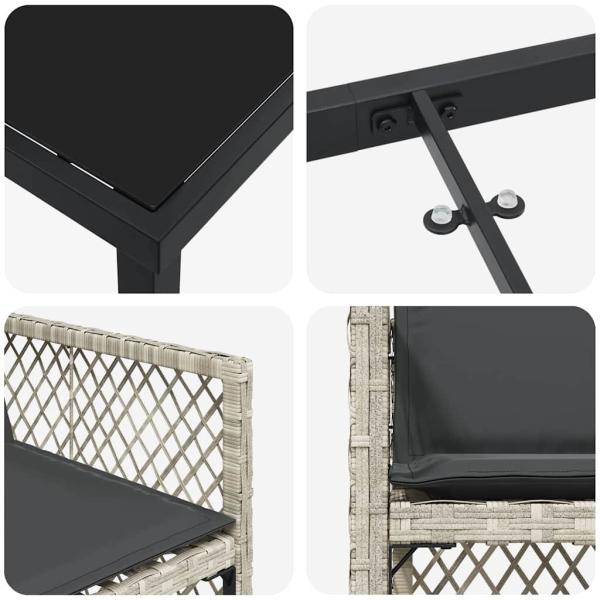 5-teiliges Garten Esszimmer Set mit Kissen Hellgrau Poly Rattan