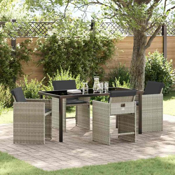 ARDEBO.de - 5-teiliges Garten Esstisch Set mit Polstern Hellgrau Poly-Rattan