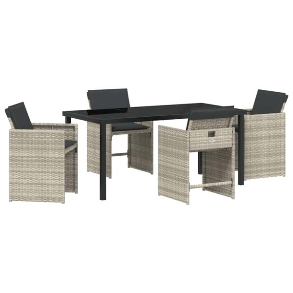 5-teiliges Garten Esstisch Set mit Polstern Hellgrau Poly-Rattan