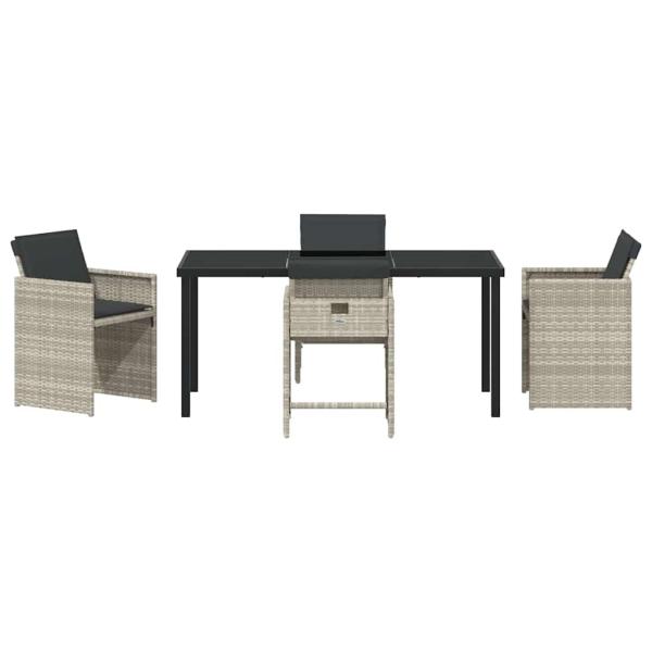 5-teiliges Garten Esstisch Set mit Polstern Hellgrau Poly-Rattan