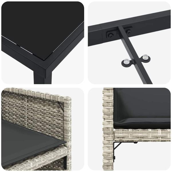 5-teiliges Garten Esstisch Set mit Polstern Hellgrau Poly-Rattan