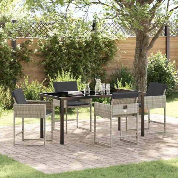 ARDEBO.de - 5-teilige Garten-Essgruppe mit Kissen Hellgraues Poly-Rattan