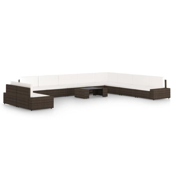 ARDEBO.de - 11-tlg. Garten-Lounge-Set mit Kissen Braun Poly Rattan