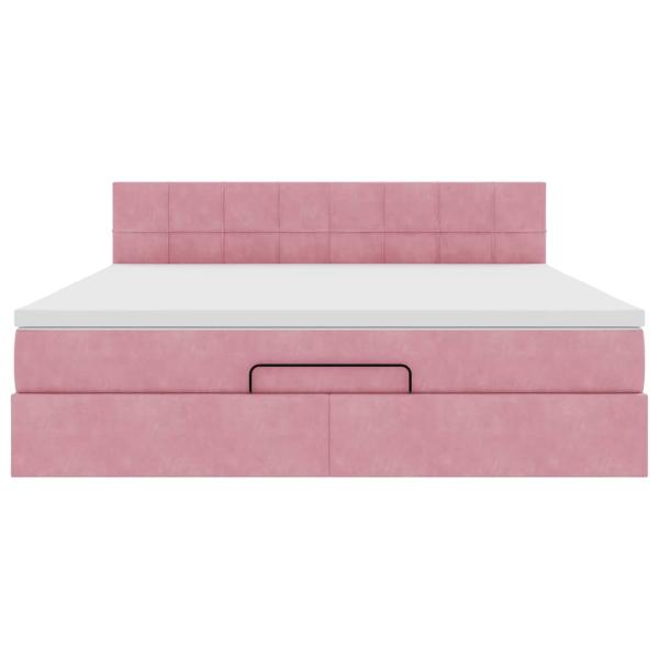 Ottomane Bett mit Matratze & LEDs Rosa 180x200 cm Samt