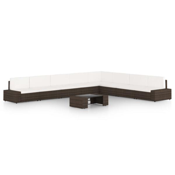 ARDEBO.de - 9-tlg. Garten-Lounge-Set mit Kissen Braun Poly Rattan