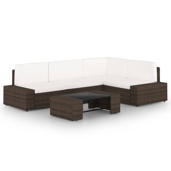 ARDEBO.de - 5-tlg. Garten-Lounge-Set mit Kissen Braun Poly Rattan