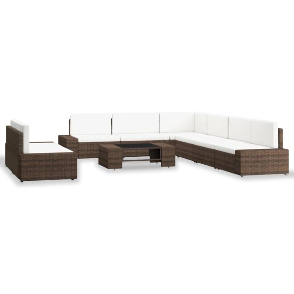 9-tlg. Garten-Lounge-Set Poly Rattan Braun