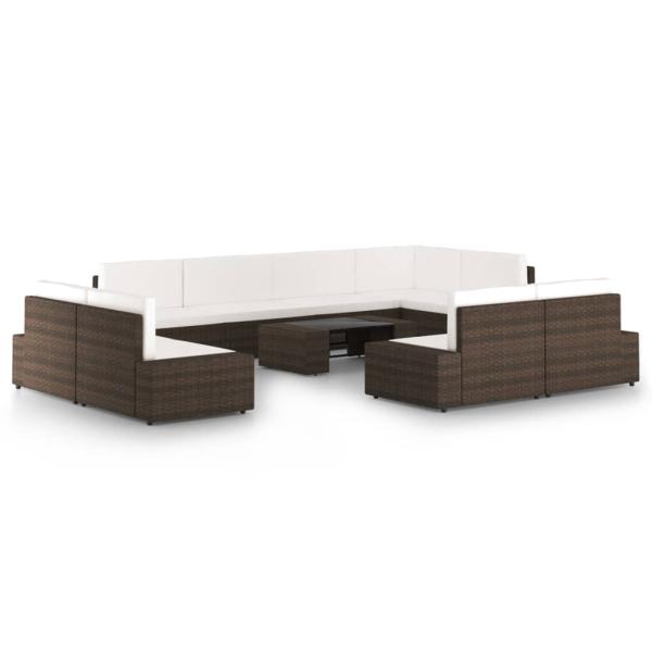 ARDEBO.de - 10-tlg. Garten-Lounge-Set mit Kissen Braun Poly Rattan