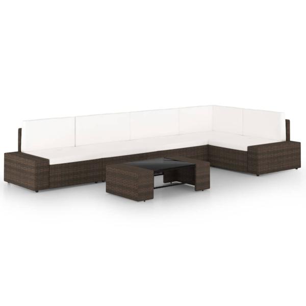 ARDEBO.de - 6-tlg. Garten-Lounge-Set mit Kissen Braun Poly Rattan