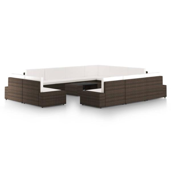 ARDEBO.de - 12-tlg. Garten-Lounge-Set mit Kissen Braun Poly Rattan