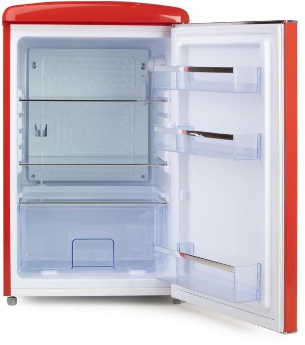 DOMO DO91703R Stand Retro Kühlschrank mit Gefrierfach, 54,5 cm breit, 120 L, rot