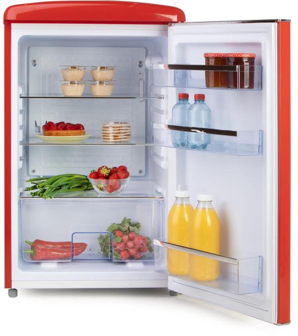 DOMO DO91703R Stand Retro Kühlschrank mit Gefrierfach, 54,5 cm breit, 120 L, rot