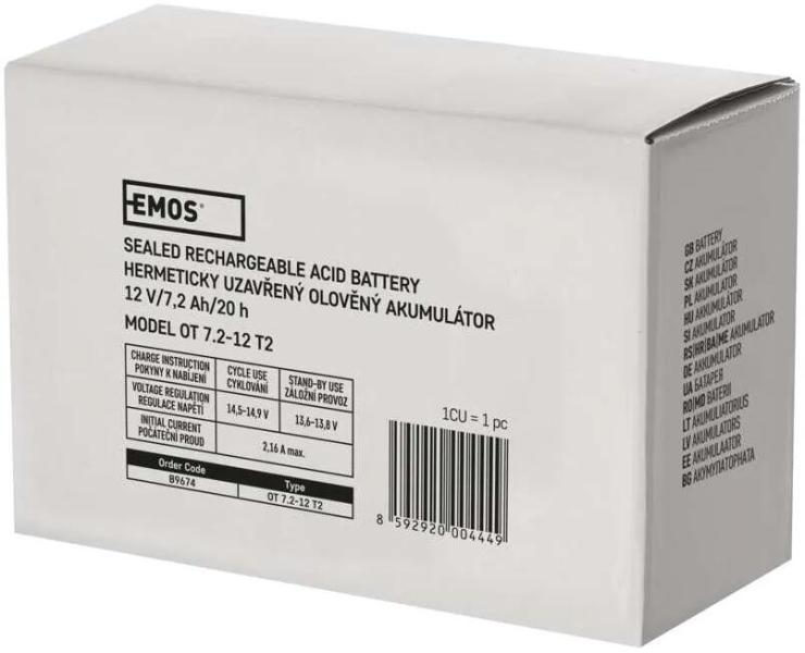 EMOS ACCU.SLA 12V 7.2AH FAST.6.3 MM Wartungsfreier Blei-Akku 12 V/7,2 Ah, faston 6,3 mm