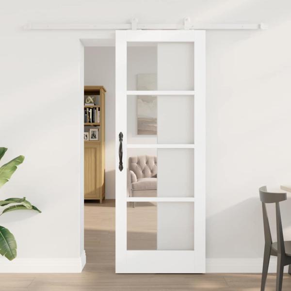 ARDEBO.de - Schiebetür mit Hardware-Set 'ORKDAL'Weiße Massivholz & Glas