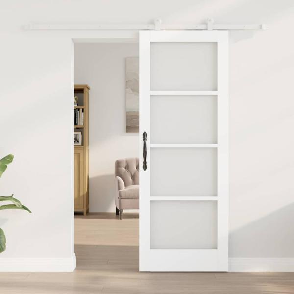 Schiebetür mit Hardware-Set 'ORKDAL'Weiße Massivholz & Glas