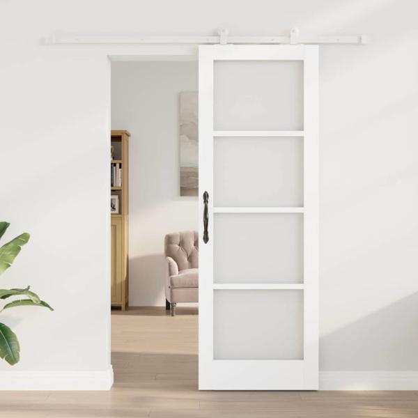Schiebetür mit Hardware Set 'ORKDAL'Weiß Massivholz & Glas