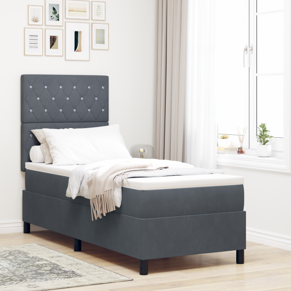 Boxspringbett mit Matratze Dunkelgrau 80x200 cm Samt