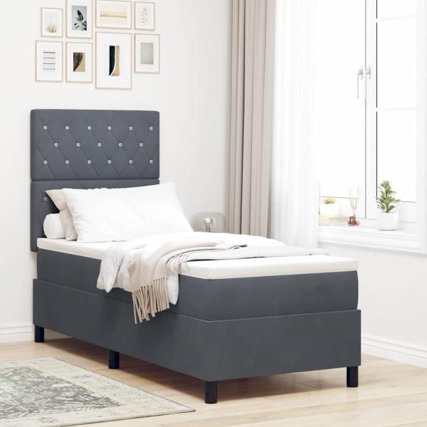 Boxspringbett mit Matratze Dunkelgrau 80x200 cm Samt